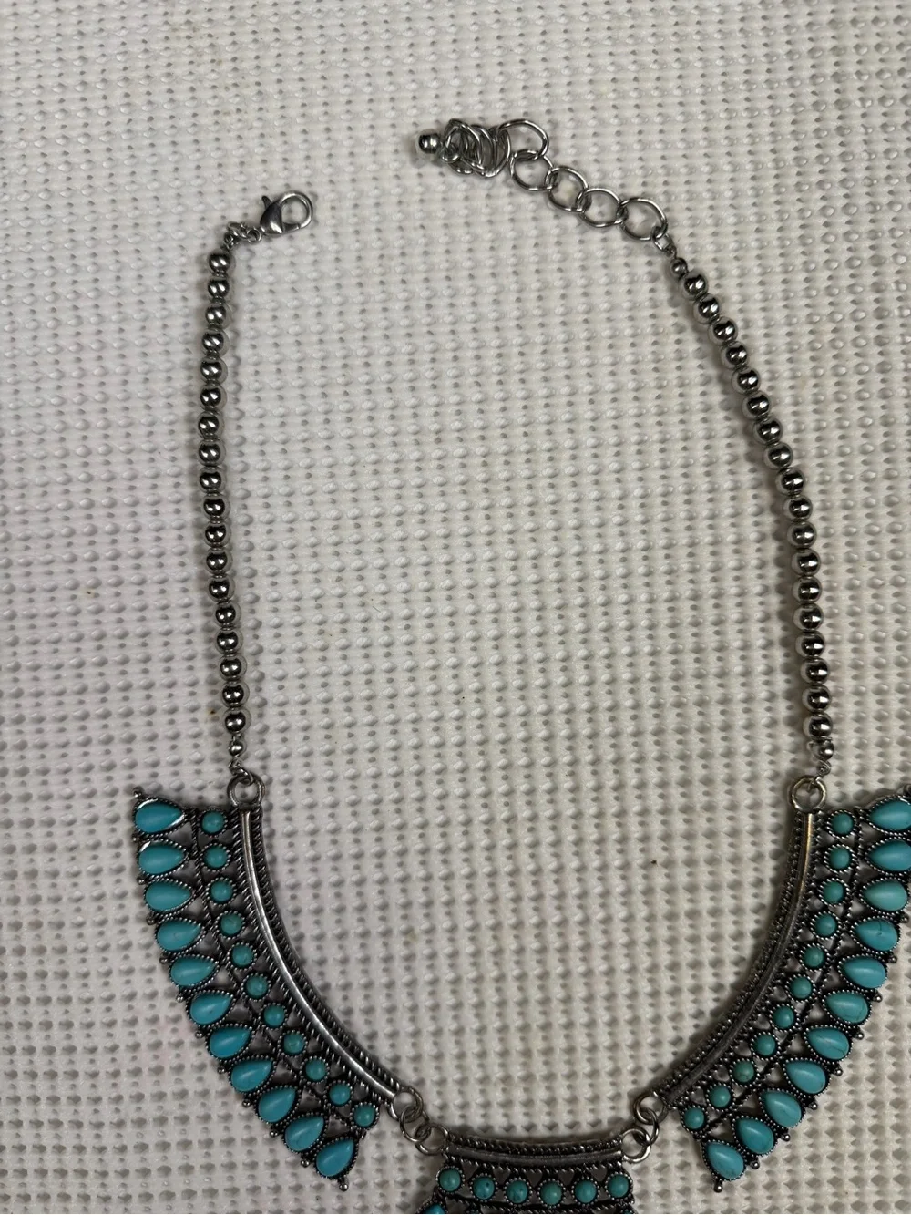 Faux Turquoise Teardrop Bold Statement Necklace - Aztec, Native American,